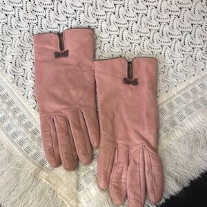 Elegant Pink leather cashmere gloves